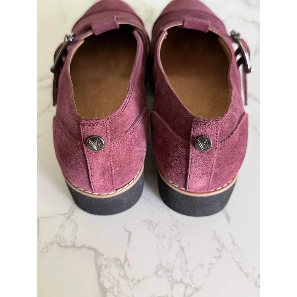 Vionic Carmen Mary Janes Buckle Loafer Shoes 6.5 Port Wine Suede Leather T Strap